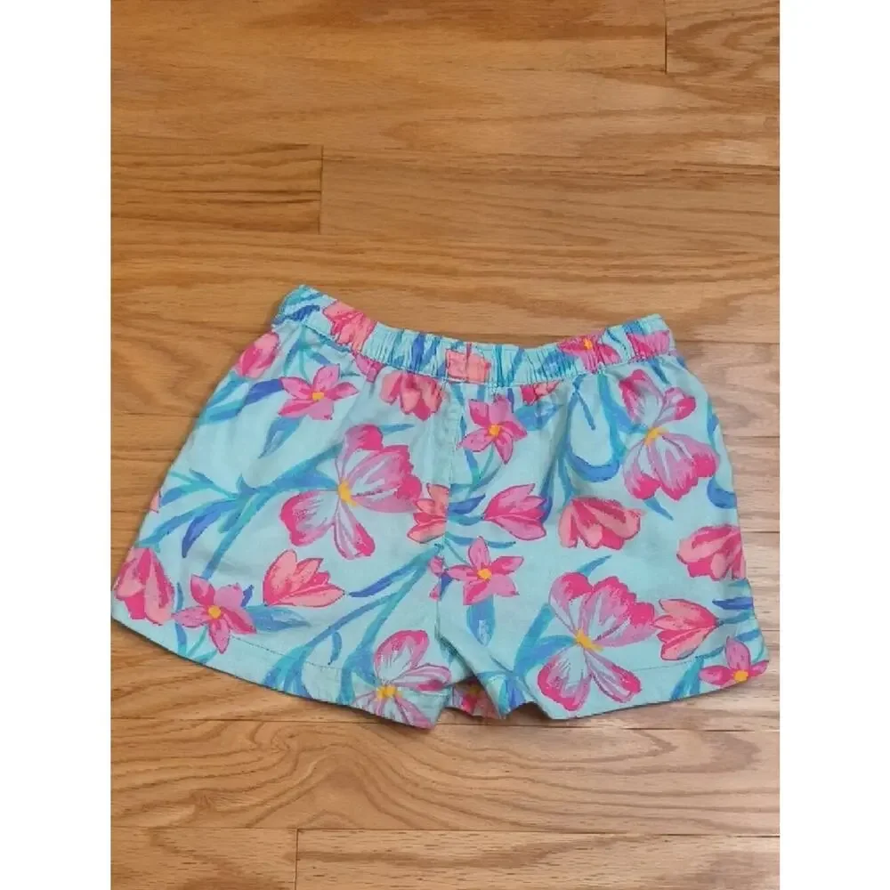 OshKosh B'gosh Aqua & Pink Floral Drawstring Linen Blend Shorts Size 12 GU